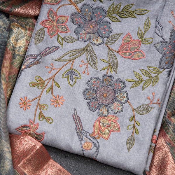 Mul Cotton Grey Unstitched Salwar Material With Dupatta