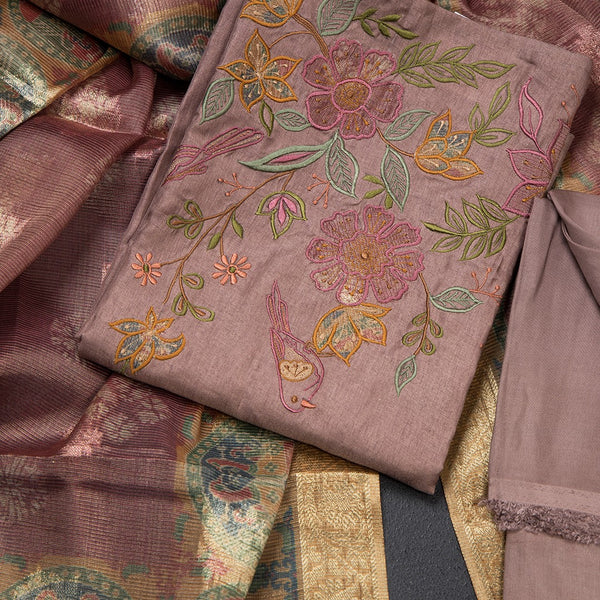 Mul Chanderi Onion Pink Unstitched Salwar Material With Dupatta