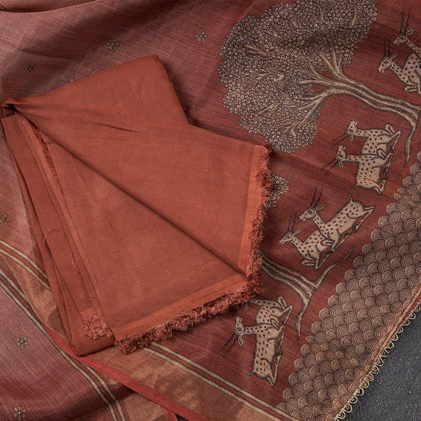 Mul Cotton Brick Red Unstitched Salwar Material With Dupatta