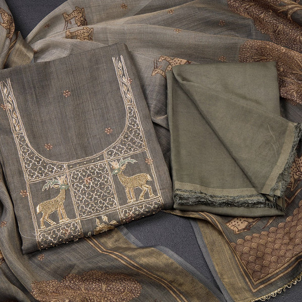 Mul Cotton Sage Green Unstitched Salwar Material With Dupatta