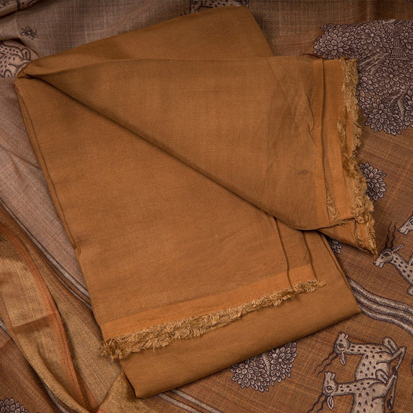 Mul Cotton Golden Brown Unstitched Salwar Material With Dupatta