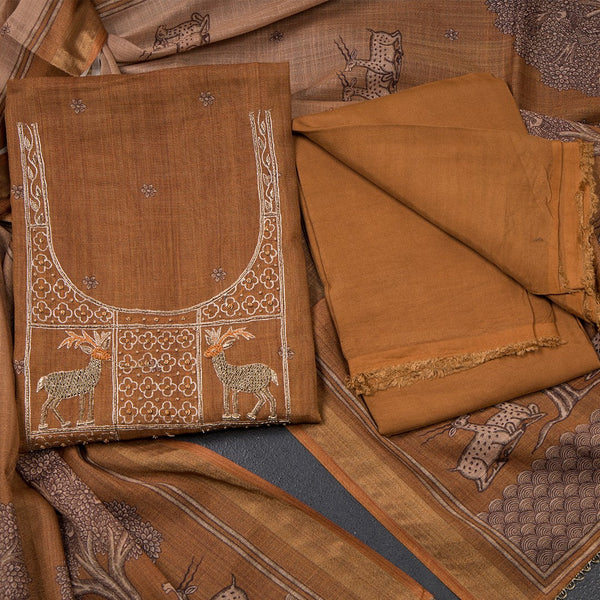 Mul Cotton Golden Brown Unstitched Salwar Material With Dupatta
