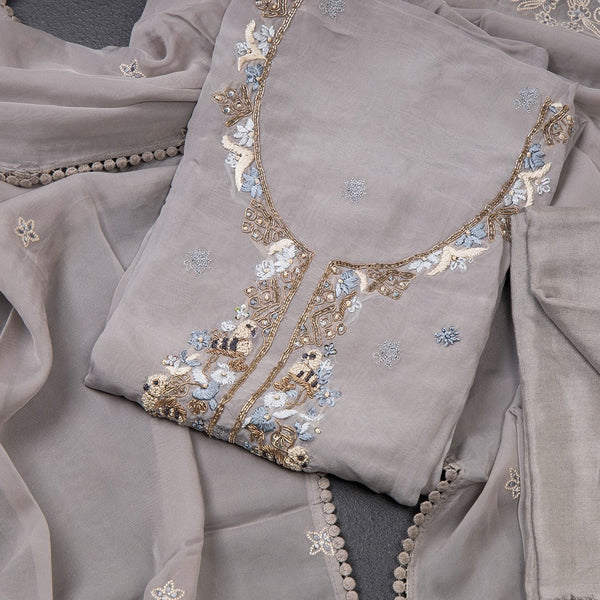 Mul Cotton Grey Unstitched Salwar Material With Dupatta 02