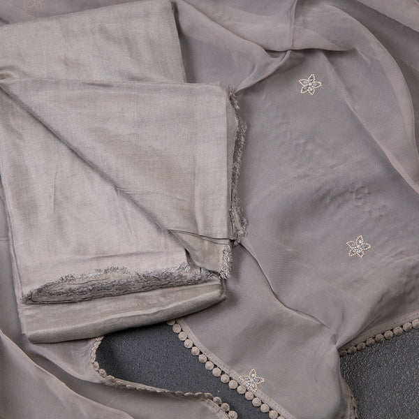 Mul Cotton Grey Unstitched Salwar Material With Dupatta 02