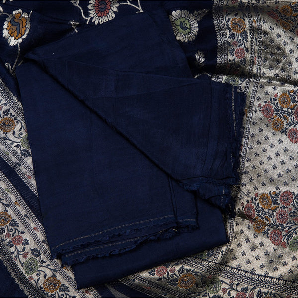 Mul Cotton Dark Blue Unstitched Salwar Material With Dupatta