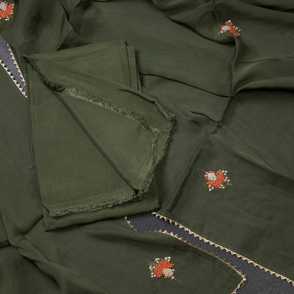 Mul Cotton Dark Olive Green Unstitched Salwar Material With Dupatta