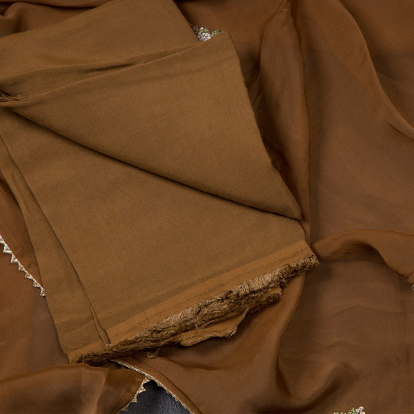Mul Chanderi Cinnamon Brown Unstitched Salwar Material With Dupatta