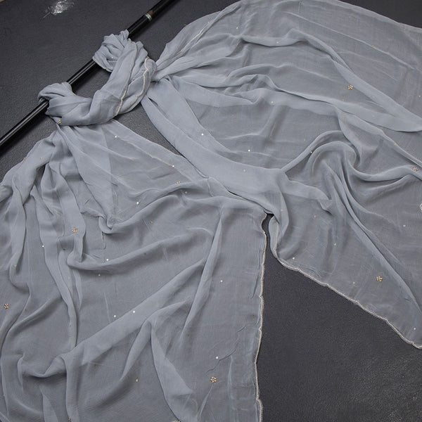 Raw Silk Grey Unstitched Salwar Material With Dupatta