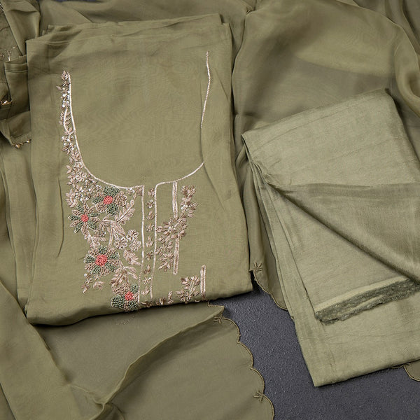 Mul Chanderi Pista Green Unstitched Salwar Material With Dupatta 03