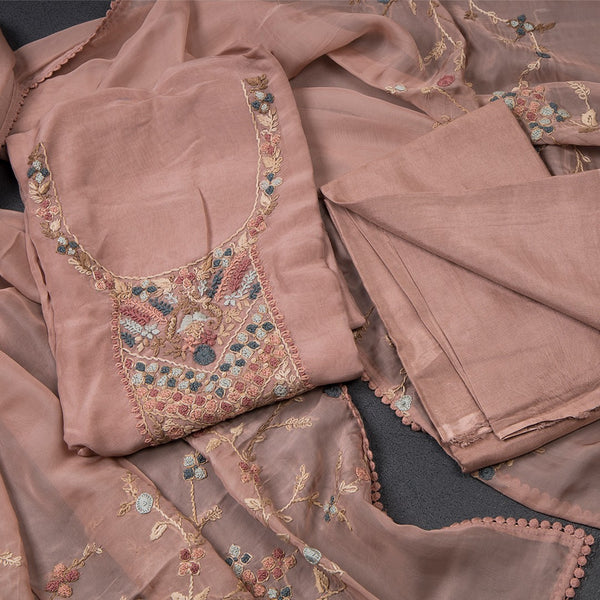 Mul Chanderi Light Onion Pink Unstitched Salwar Material With Dupatta