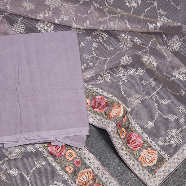 Mul Chanderi Lavender Unstitched Salwar Material With Dupatta