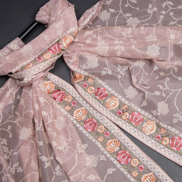 Mul Chanderi Onion Pink Unstitched Salwar Material With Dupatta 04