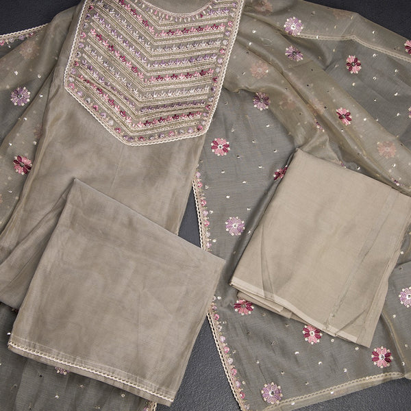 Mul Chanderi Pista Green Unstitched Salwar Material With Dupatta 05