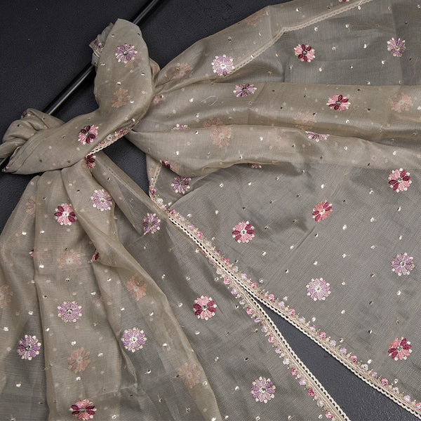 Mul Chanderi Pista Green Unstitched Salwar Material With Dupatta 05