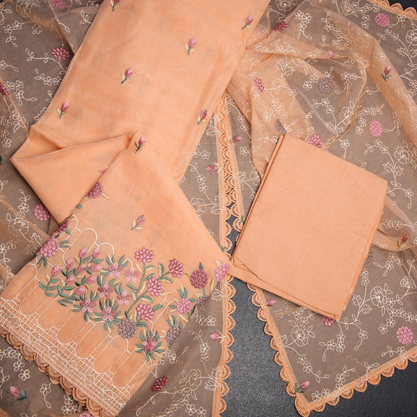 Mul Chanderi Peach Unstitched Salwar Material With Dupatta 02