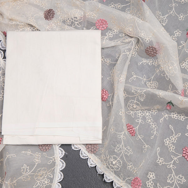 Mul Chanderi Cream Unstitched Salwar Material With Dupatta 03