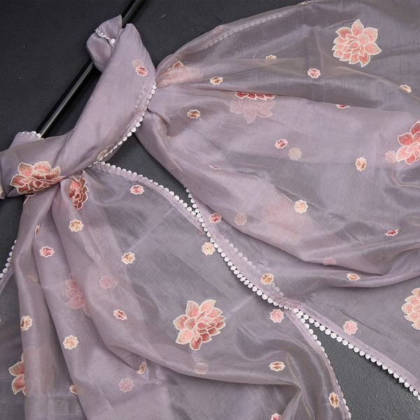 Mul Chanderi Lilac Purple Unstitched Salwar Material With Dupatta