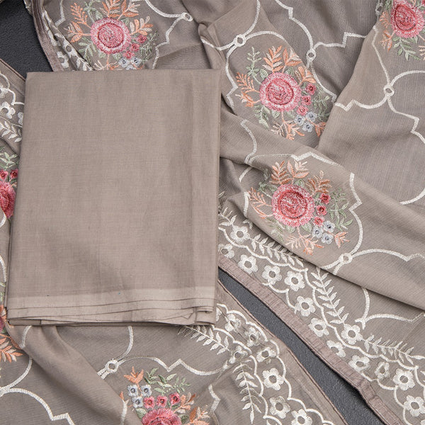 Mul Chanderi Greyish Brown Unstitched Salwar Material With Dupatta 02