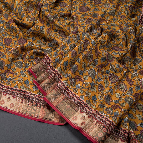 Modal Silk Mango Yellow Floral Printed Saree