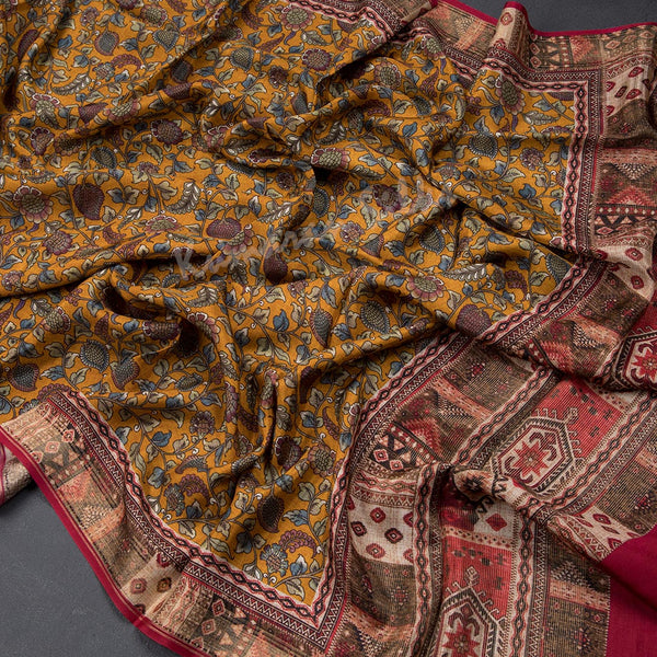 Modal Silk Mango Yellow Floral Printed Saree