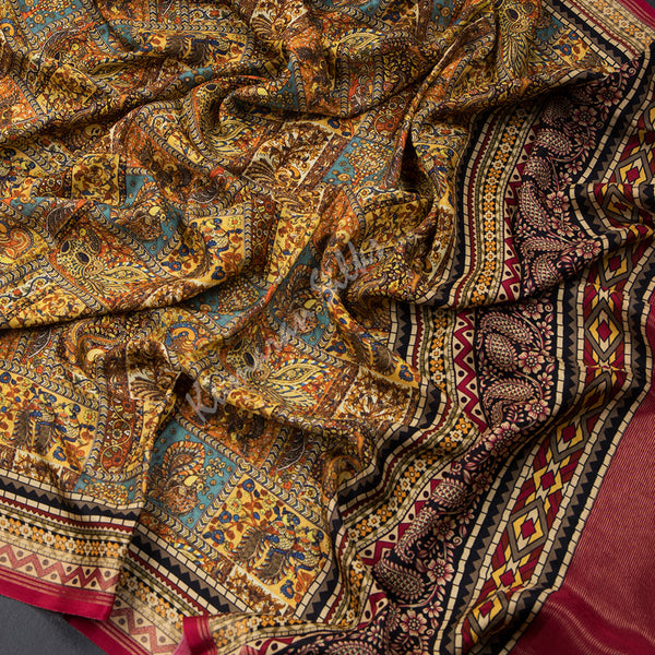 Modal Silk Multi Colour Printed Saree With Peacock Design