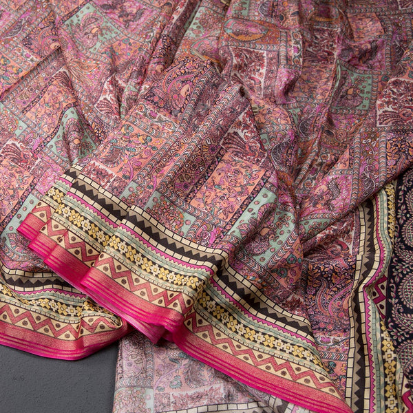 Modal Silk Pink Printed Saree With Box Design