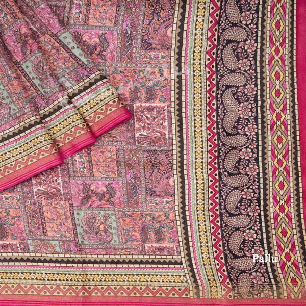 Modal Silk Pink Printed Saree With Box Design