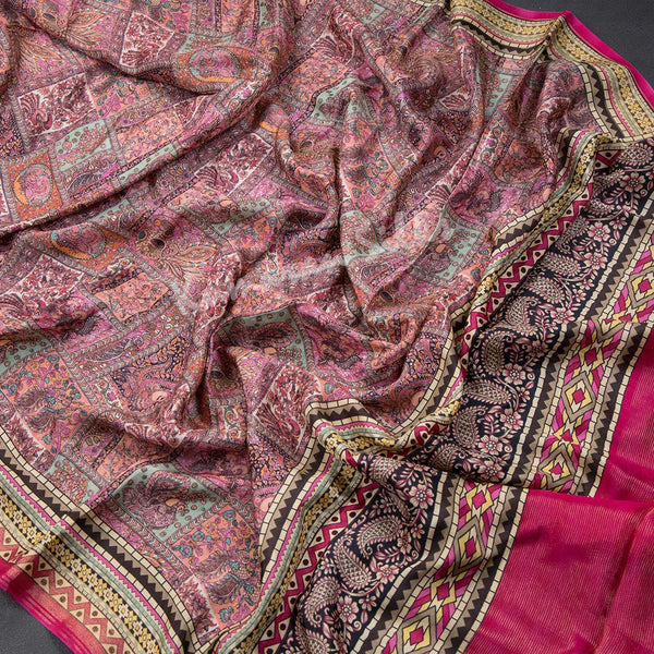 Modal Silk Pink Printed Saree With Box Design