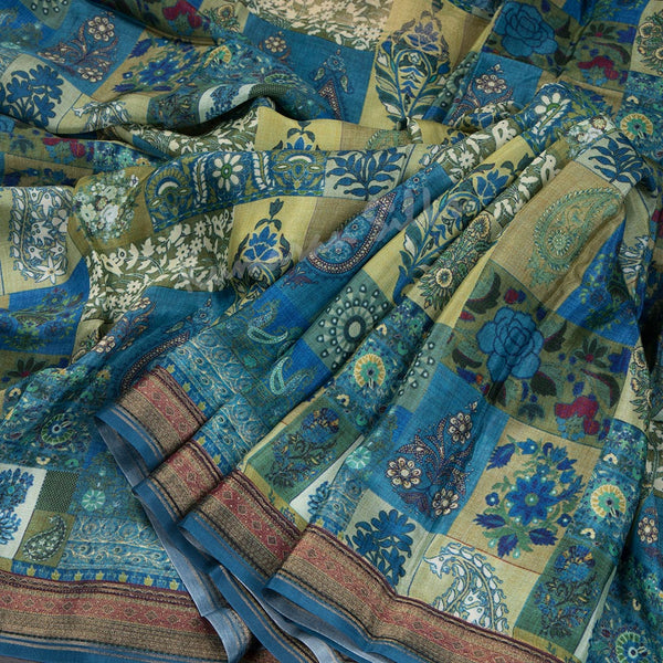 Modal Silk Blue Floral Printed Saree