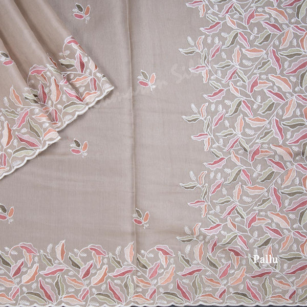 Semi Raw Silk Light Brown Thread Embroidered Saree