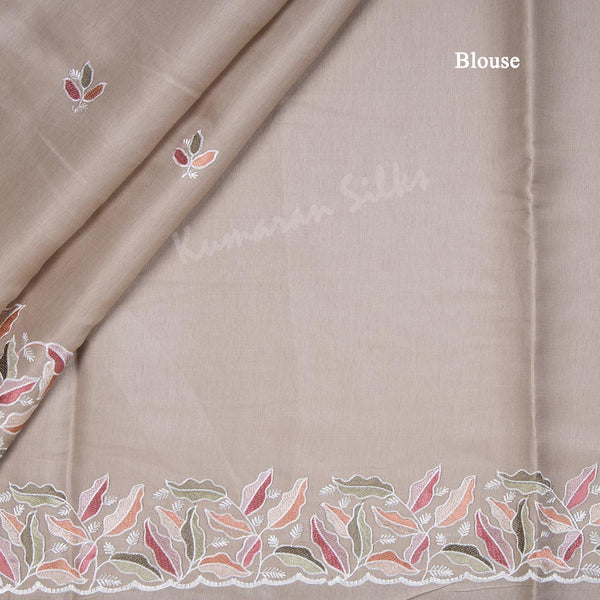 Semi Raw Silk Light Brown Thread Embroidered Saree