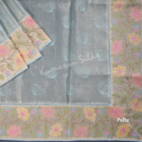 Kota Light Blue Thread Embroidered Saree