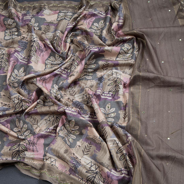 Semi Raw Silk Multi Colour Printed With Mirror Work Saree