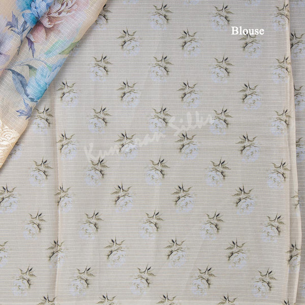 Semi Raw Silk Sandal Printed Saree With Thread Border