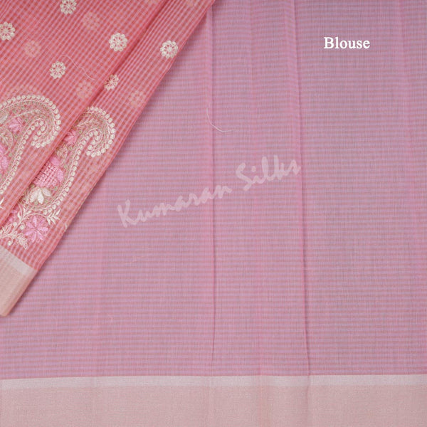Semi Raw Silk Light Pink Thread Embroidered Saree