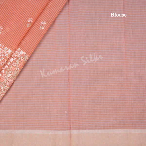 Semi Raw Silk Dark Peach Thread Embroidered Saree