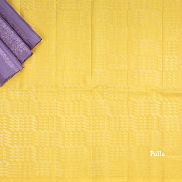 Light Purple Borderless Soft Silk Saree With Copper And Silver Zari Design