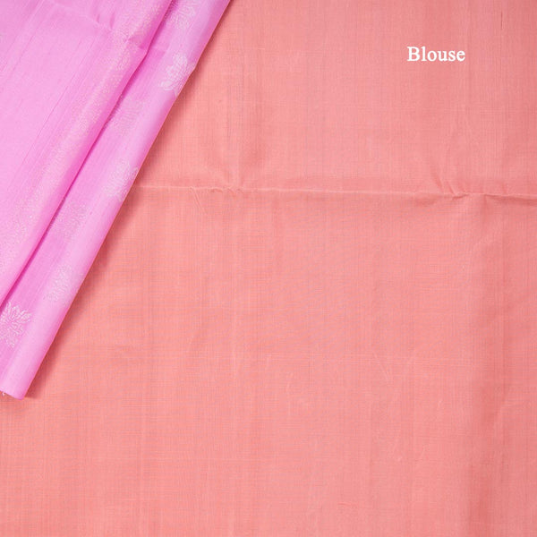 Light Pink Borderless Soft Silk Saree With Floral Zig Zag Design In Gold And Silver Zari