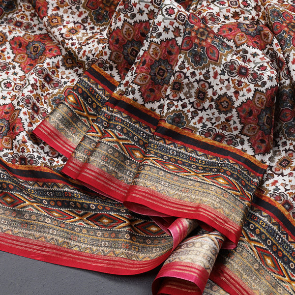 Modal Silk Cream Floral Printed Saree