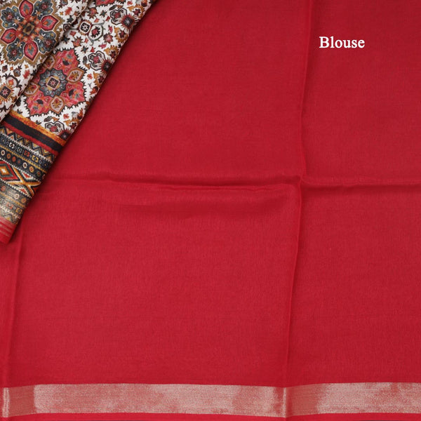Modal Silk Cream Floral Printed Saree