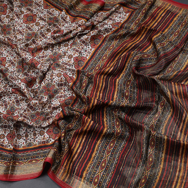 Modal Silk Cream Floral Printed Saree