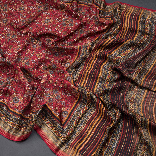 Modal Silk Red Floral Printed Saree