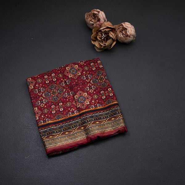 Modal Silk Red Floral Printed Saree