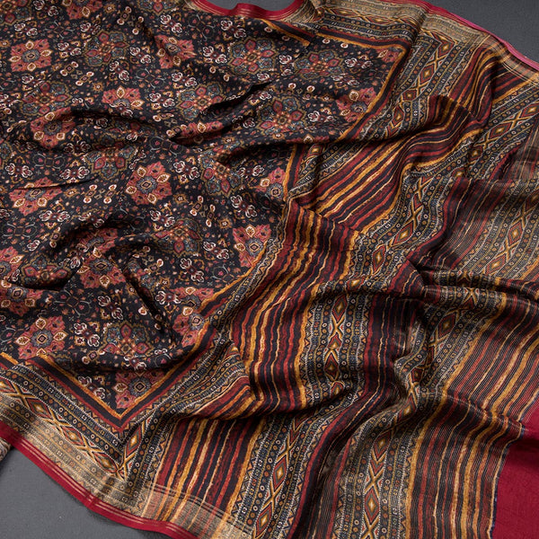 Modal Silk Black Floral Printed Saree