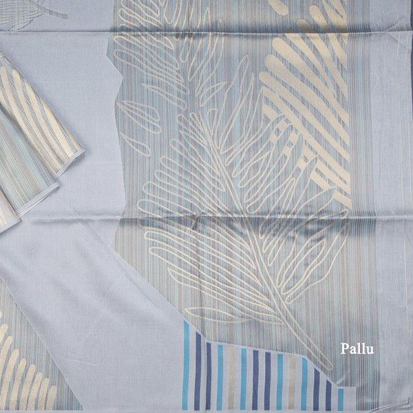 Semi Raw Silk Grey Floral Printed Saree 02