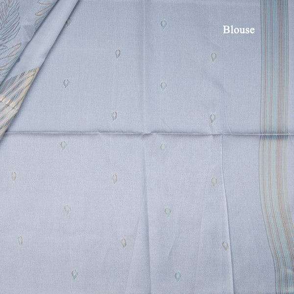 Semi Raw Silk Grey Floral Printed Saree 02