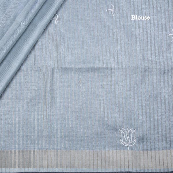 Semi Raw Silk Greyish Blue Thread Embroidered Saree