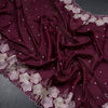 Semi Raw Silk Wine Colour Embroidered Saree With Floral Border Design