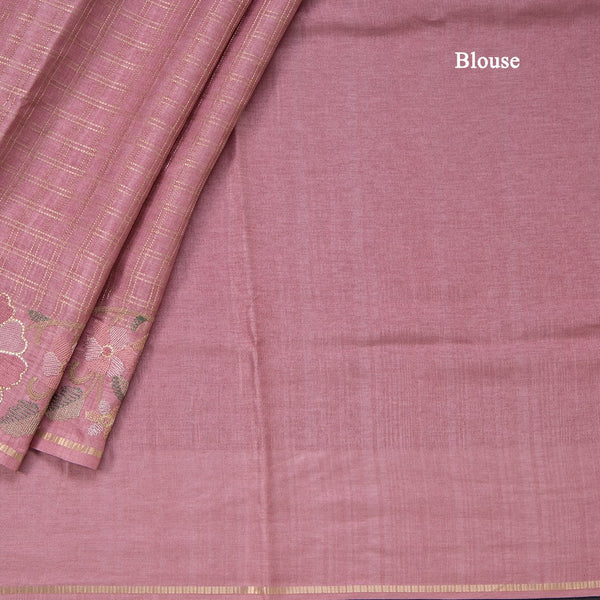 Semi Raw Silk Onion Pink Zari Checked Saree And Embroidered Border