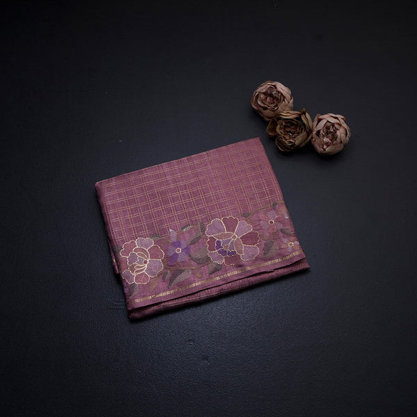 Semi Raw Silk Onion Pink Zari Checked Saree And Embroidered Border